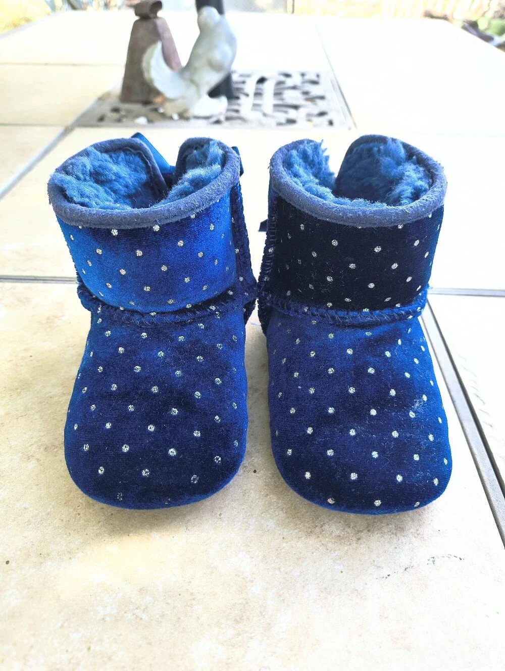 UGG Kids Bailey Bow Starlight Navy Blue Velvet Polka Dot Booties with Bow